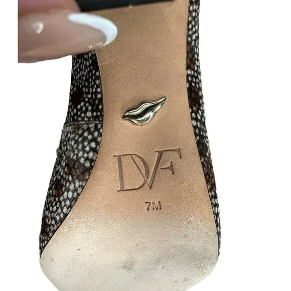 Diane Von Furstenberg Vintage Real Calf Fur Animal Print Block Heel Pumps Sz 7 - Picture 6 of 12